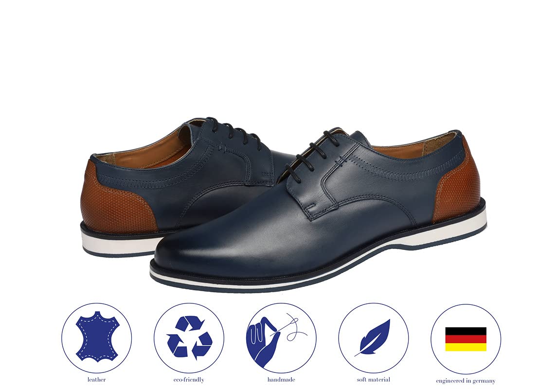 Bioflex Moderne Leder Herren Business-Sneaker schwarz/blau/Cognac | Männer Ledersneaker aus hochwertigem Echtleder im Running Shoe-Look | optimale Dämpfung, besonders leicht |Größen 40-46