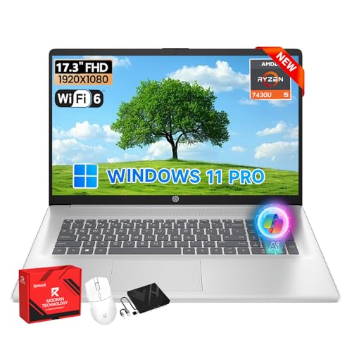 Image of HP 17 inch FHD Student Business Laptop, AMD Ryzen 5 7430U, 20GB RAM 512GB SSD, Windows 11 Pro, 17.3 inch FHD IPS, Copilot AI, Numeric Keyboard, Type-c, w /Accessories