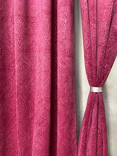 Image of Fabrilia Velvet Eyelet Window Curtain 5 Feet For Living Room /Bedroom, Pink, Pack Of 1 Piece, Damask, Opaque