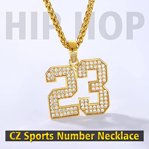 Hip Hop Custom Number Chain Bling Cz Iced Necklaces For Men 18K Gold Plated Sports Jersey Number 18 23 24 27 28 Pendant Personalized Jewelry For Rapper Boys 22Inch Wheat Chain #TOP2