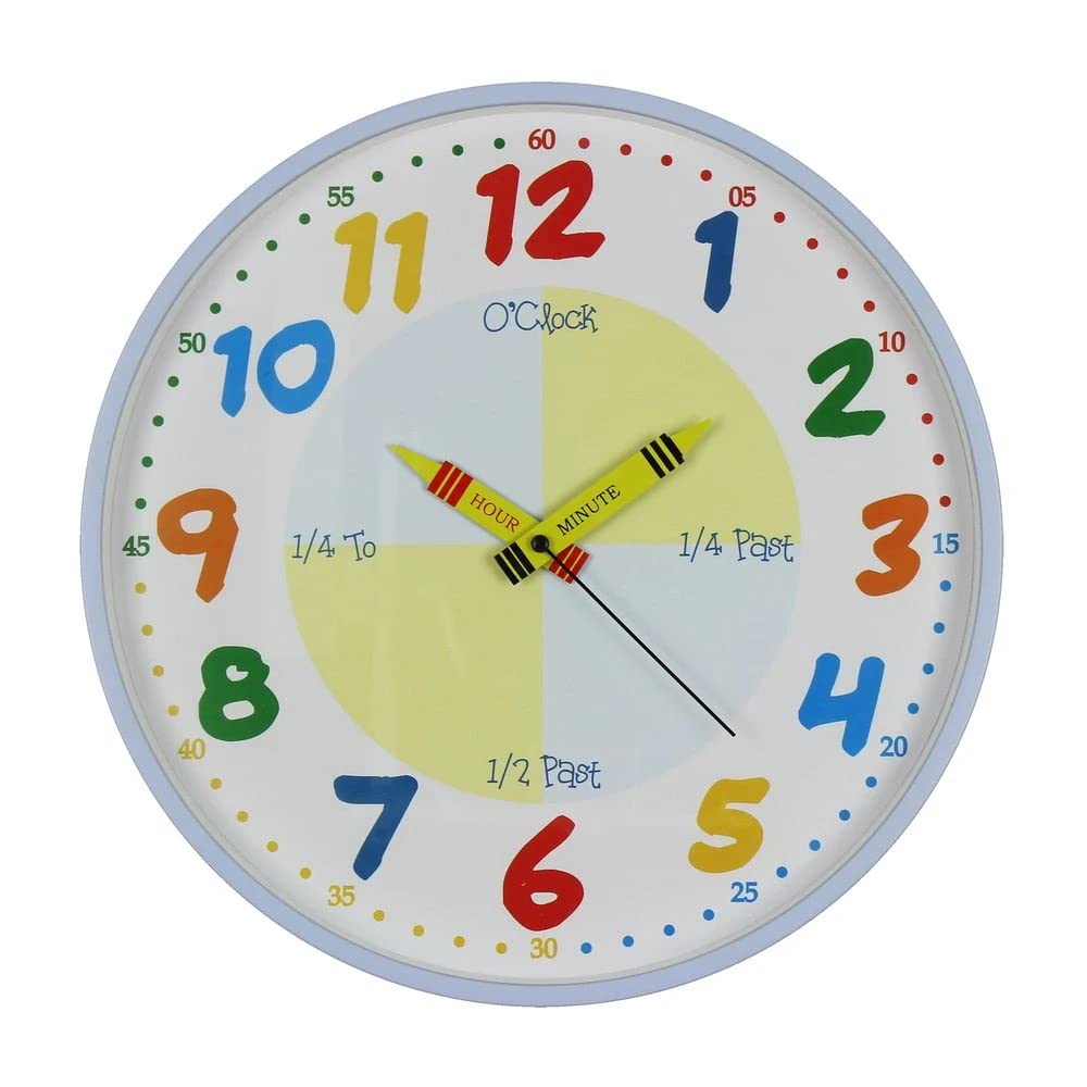 Hometime Blue Teach Learn How To Tell Time Teacher Children Read Wall Analog Clock Colourful Glass 30Cm