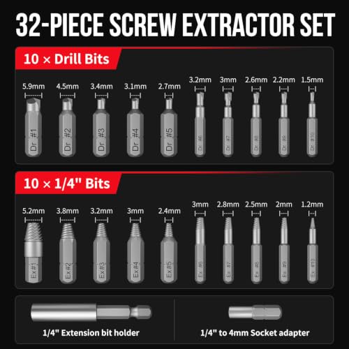 Image of STREBITO 32PCS Damaged Screw Extractor Set, Stripped Screw Extractor(Red)