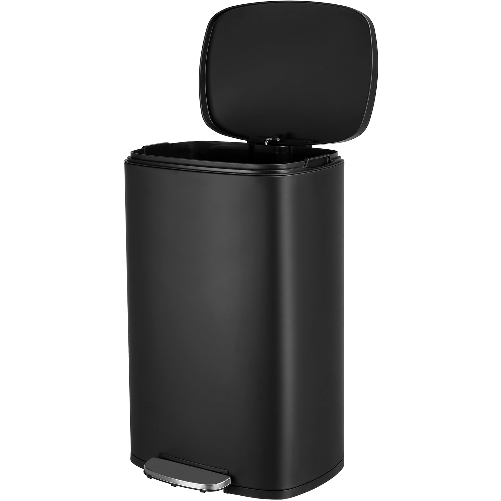 LIFERUN Poubelle Cuisine 50 Litres, Poubelle à Pédale en Acier Métal avec Couvercle, Seaux Intérieurs Amovible Fermeture en Douceur, pour Salle de Bain, Salon, Bureau, Noir