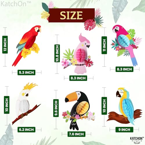Image of KatchOn, Large Tropical Bird Decorations - 12x5.3 Inch | Jungle Theme Decorations, Luau Party Decorations, Hawaiian Party Decorations | Perfect for Tiki Party, Tropical Birthday, Rainforest Party