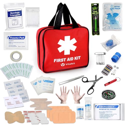 Kit 100 Pièces de Premiers Soins Trousse de secours complète pour la maison, travail, voiture, camping, randonnée - Trousse de Premiers Secours Compacte et...