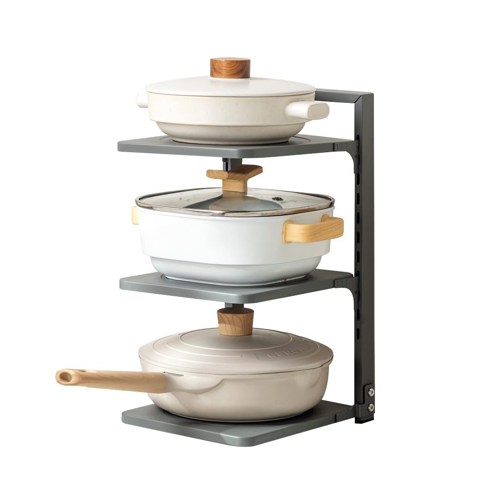 Organizador de sartenes ajustable para ollas y sartenes, organizador de cocina de 4 niveles, ideal para encimera de cocina y almacenamiento de gabinetes