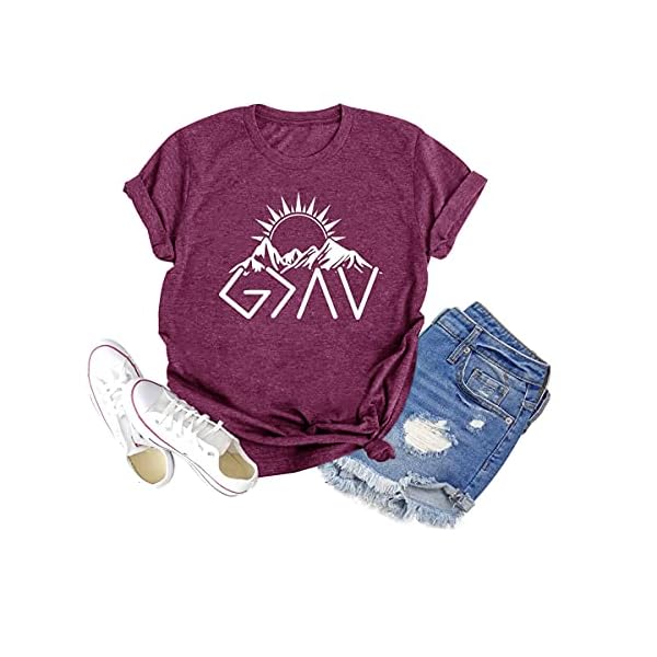 Women-God-is-Greater-Than-High-and-Lows-Shirt-Funny-Camping-Hiking-Mountaineering-Tee-Summer-Short-Sleeve-Tops Women God is Greater Than High and Lows Shirt Funny Sunrise Mountain Graphic Camping Tee Casual Short Sleeve Hiking Tops Red