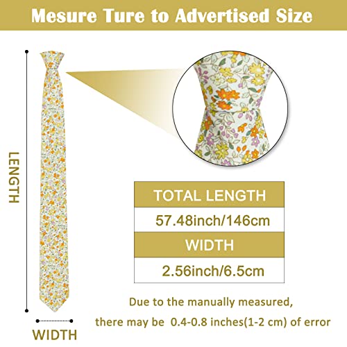 Image of Mantieqingway Men Skinny Tie Cotton Floral Necktie for Wedding Groomsmen Tie