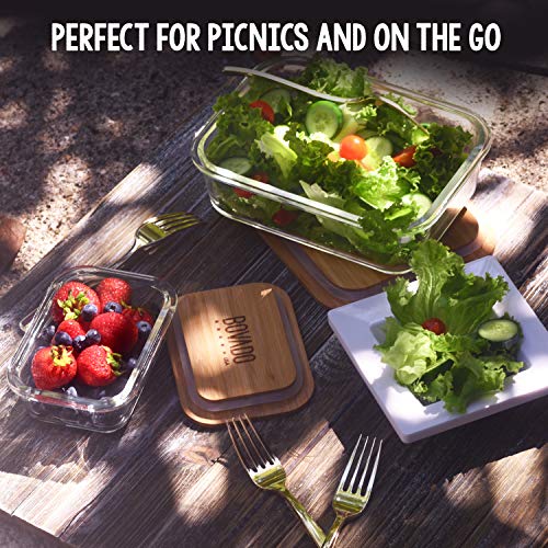 Set of 4 Rectangular Glass Food Storage Containers with Eco-Friendly Bamboo Lids | Multi-Pack Glass Bento Mixing Bowls for Meal Prep, Leftovers, Baking, Cooking & Lunch | BPA-Free Kitchen Items