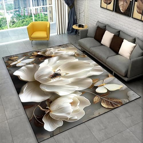 Tapis de salon fleurs antidérapant pour table basse et chambre