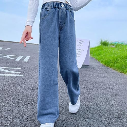 Big Girls Wide Leg Jeans Heart Embroidery Denim Pants Vintage Loose Fit Baggy Straight Leg Pants with Pockets2