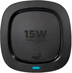 ELG, WQ15BK, Carregador de Mesa Wireless, Compatível com Todos os Dispositivos Qi, Carregamento Sem Fio Rápido e Seguro, Preto