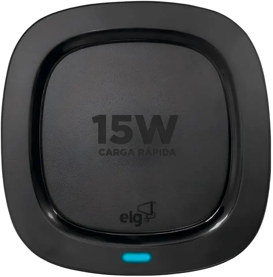 ELG, WQ15BK, Carregador de Mesa Wireless, Compatível com Todos os Dispositivos Qi, Carregamento Sem Fio Rápido e Seguro, Preto