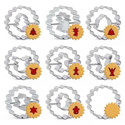Gexinsely Plätzchen Ausstecher Set,9 Stück Linzer Keksausstecher Weihnachten,Mini Ausstechformen Edelstahl, Klein Weihnachten Ausstecher für Tortendekorationen, Zuckerkuchen,und Kekse