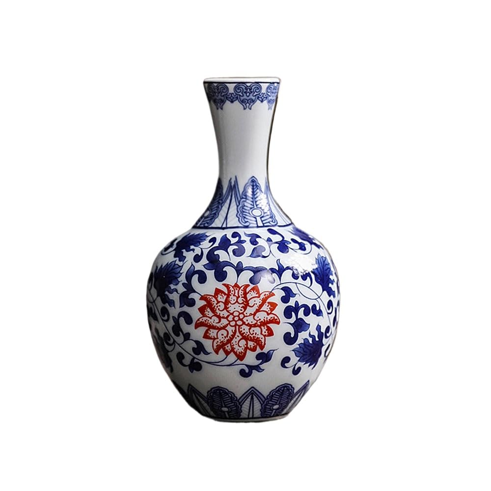asdchZen Chinoiserie Small Blue And White Vase Antique Handmade Ceramic Flower Vase,Mini Porcelain Decorative Glazed Vases For Home Decor, Table, Living Room,A