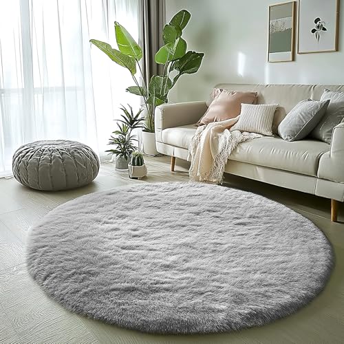 BSGIFT Alfombra redonda de 120 cm de diámetro, mullida, antideslizante, para salón, dormitorio, habitación de los niños, moderna, redonda, de pelo largo