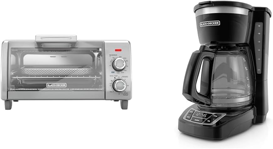 BLACK+DECKER 4-Slice Crisp ‘N Bake Air Fry Toaster Oven, TO1787SS, 5 Cooking Functions & 12-Cup Digital Coffee Maker, CM1160B, Programmable, Washable Basket Filter BLACK+DECKER 4-Slice Crisp ‘N Bake Air Fry Toaster Oven, TO1787SS, 5 Cooking Functions & 12-Cup Digital Coffee Maker, CM1160B, Programmable, Washable Basket Filter