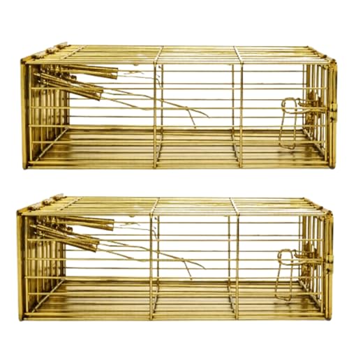 Image of PulGos Pack of 2 Mouse Trap Cage for Small & Large Rats |๐๐ฎ๐ฌ๐ญ๐ฉ๐ซ๐จ๐จ๐ Metal Catch & Release Trapper |Heavy Duty Iron Rat Trap (Chuha Pinjara) |Durable Rodent Cage for Home, Kitchen & Office Use