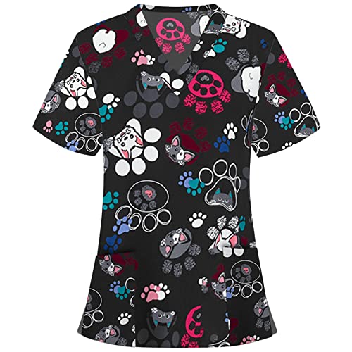 Shirts 2022 Scrub Tops for Women,Womens Summer Short Sleeve Casual V Neck Cute Heart Print Working Uniform Blouse Scrub Shirt Ladies Tops Gray X-Large