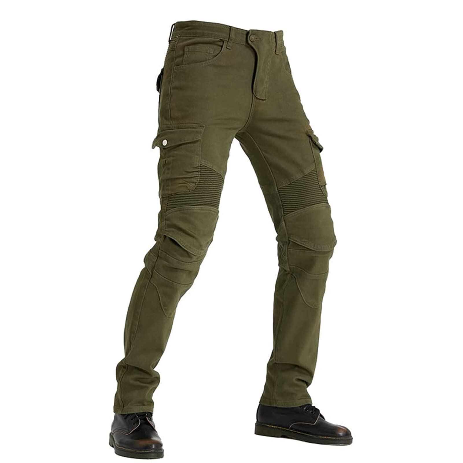 Pantaloni Jeans Moto Uomo | Pantaloni Moto Uomo | Jeans Uomo Moto con Protezioni | Pantaloni Moto Biker Rinforzato | Pantaloni da Motociclista,4X Imbottitura di Protezione (Army Green,XXL)