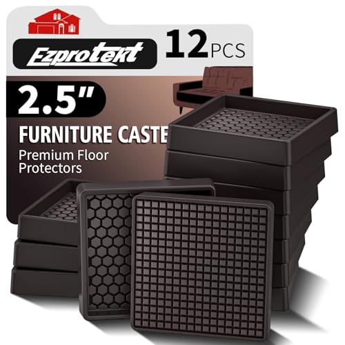 Image of Ezprotekt Non Slip Furniture Pads, 12 Pcs 2.5 inch Anti Skid Rubber Furniture Caster Cups, Anti-Slip Furniture Coasters for Hardwood Floors, Anti Slide Floor Protectors for Bed Couch Stoppers (Brown)