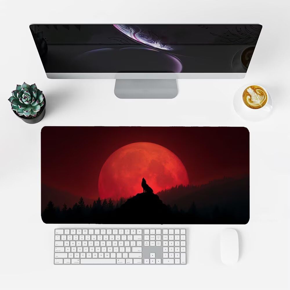 Podkładka pod mysz Księżyc Podkładka pod mysz 1000 x 400 x 3 mm Czerwona Mata do gier Desk Mat, Ochraniacz na biurko, Akcesoria do gier, Lepsza dokładność i szybkość, dla graczy PC, laptopa, biura, f