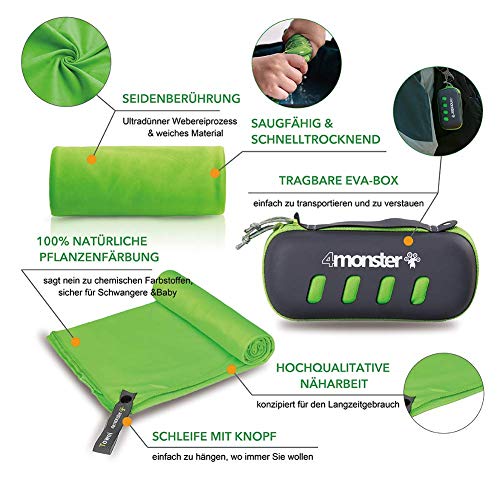 4Monster Mikrofaser Handtücher in 5 Farben, Saugfähiges Sporthandtuch Ultra Leicht, Schnelltrocknendes Reisehandtuch für… - Image 4