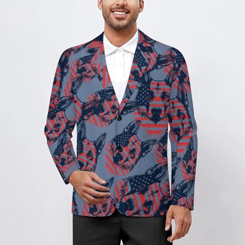 German Shepherd Dog U.S. Flag Men's Slim Suit Long-Sleeve Prom Tuxedo Classic Two Button Business Jacket2