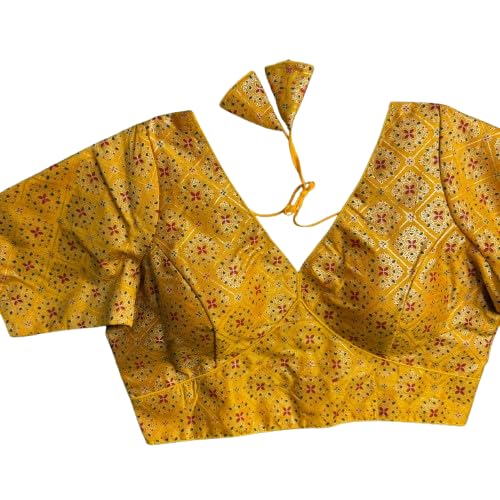 Floral Embroidered Saree Blouse, V-Neck with Tie-Up, Elbow Sleeves-picture-54