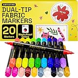 ARTISTRO 20 Dual-Tip Fabric Markers - Fabric Decorating Kit - Permanent for Clothes - No Bleed Pens for T-Shirts, Bags, Textile, Canvas, and More (Brush Tip and Fine Tip)