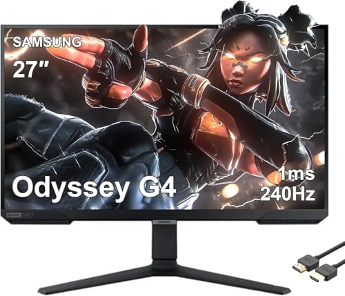 Image of SAMSUNG 27 inch Odyssey G4 Series FHD Gaming Monitor, 240Hz, 1ms, G-Sync Compatible, AMD FreeSync Premium, Ultrawide Game View, HDR 10, IPS, DisplayPort, HDMI, Black, with MTC HDMI Cable