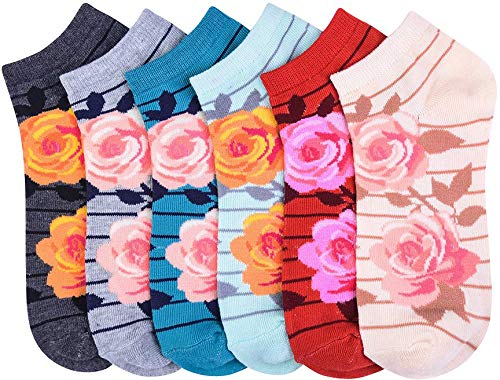 Image of ToBeInStyle Pack of 6 Printed & Solid Low Cut Ankle Socks - Kid's & Adults