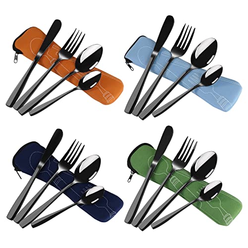 Uumitty Cubiertos de viaje de acero inoxidable de 12 piezas, Juego de cubiertos para acampar, Cuchara de tenedor y cuchillo Cover