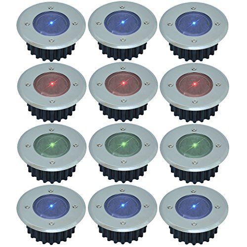 Image of Solalite 12 Pack Colour Changing Solar Decking Lights Outdoor Garden Stainless Steel Solar Powered Ground Disk Lights Lamp Bright White Deck Landscape Pathway Lighting