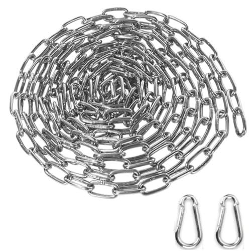 FTXanty Chain Stainless Steel Chain 1.5 mm 5 m Chain Links Small Stainless Steel Chains + 2 Pieces Carabiner Link Chain Extension Chain for Hanging Anchor Chain Furniture DIY