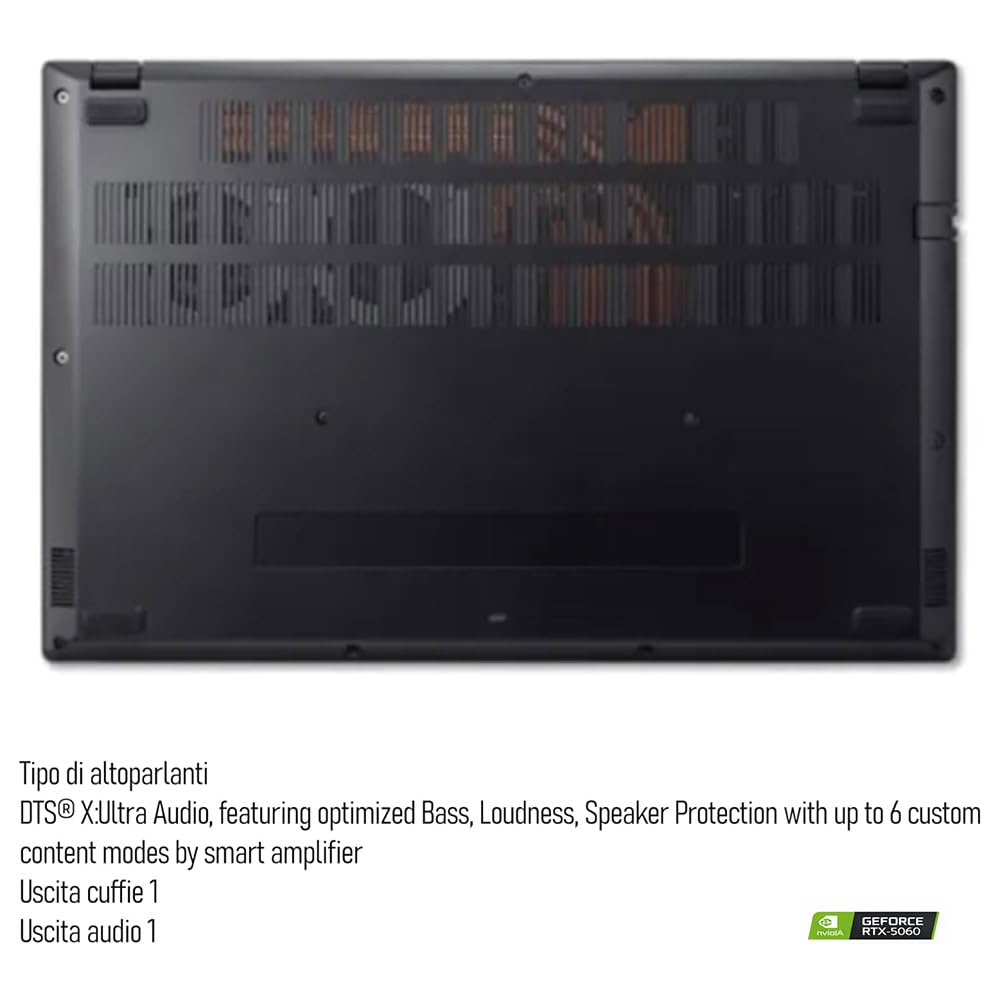 Acer Notebook Gaming Nitro, Intel Core i9-13900H, fino a 5,4GHz, NVIDIA GeForce RTX 5060 8Gb GDDR7, RAM 32Gb, SSD 1Tb, 15.6" FHD IPS 180Hz, Wi-Fi 6e, Thunderbolt 4.0, ready to use