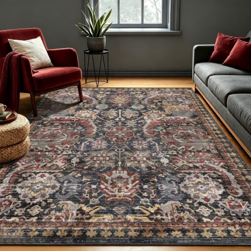 Image of RUGSURE Washable Area Rugs - Perfect for Living Room, Bedroom, Kids Room, Nursery - Stain & Water Resistant Non-Slip, Pet & Child Friendly, Vintage Tribal Area Rugs (Rust, 5' x 7')