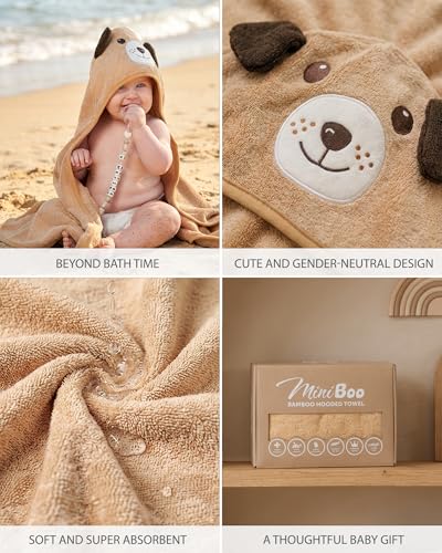 Image of MINIBOO Hooded Baby Towels for Newborn & Toddler - Super Soft Baby Bath Towels with Hood, Highly Absorbent Viscose Made from Bamboo Hooded Towel for Boys, Girls, Newborn Essentials