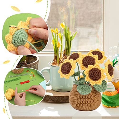Image of kgxulr Crochet Kit, Sunflower Crochet Kit for Beginners, Knitting Kit | Beginner Crochet Kit, Crochet Flower Kit, Sunflower Crochet Kit, Beginner Crochet Kit for Adults