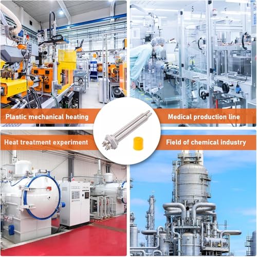 KX-ENERGIE DN40 Heizstab 9000W 380V Dreiphasig, 1,5 Zoll Heizelement BSP-Gewinde Messingflansch, Heizelement Edelstahl mit Kunststoffabdeckung Silikonring