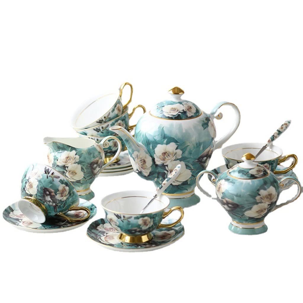 Zestaw do kawy z porcelany kostnej zestaw filiżanek i spodków sielankowy kwiat i ptak filiżanka do herbaty popołudniowa herbata parapetówka pamiątka ślubna