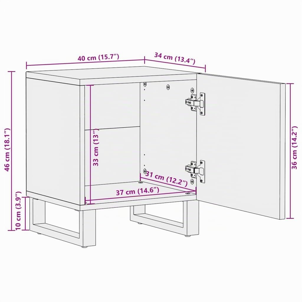 vidaXL Nachttische 2 STK., Nachttisch mit Stauraum Metallbeine, Nachtschrank für Schlafzimmer, Nachtkommode Nachtkonsole, Raues Massivholz Mango