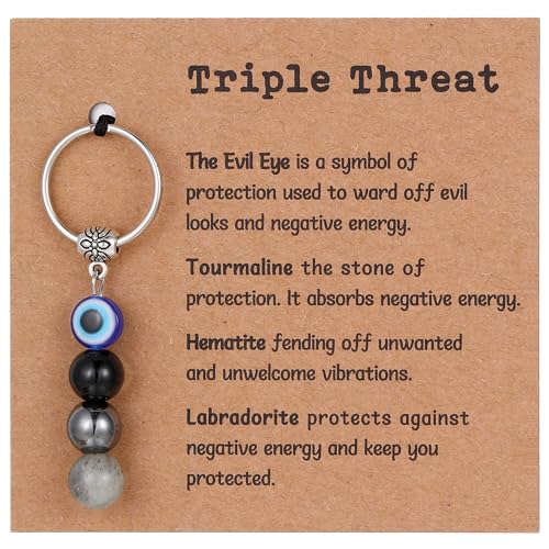 Drogomen Evil Eye Keychain Natural Crystal Keychains...
