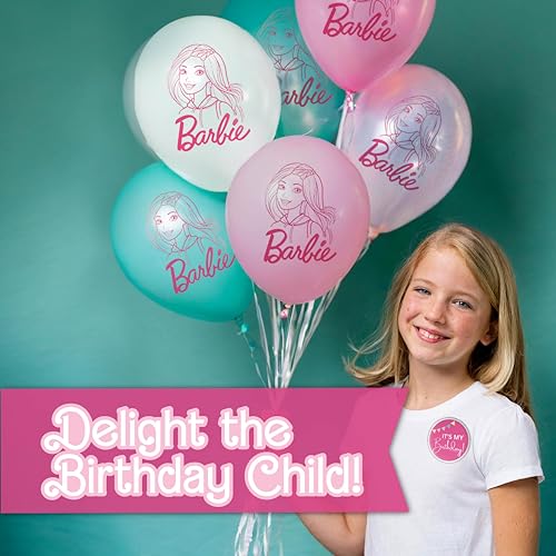 Image of Barbie Birthday Party Decorations | Barbie Party Decorations | Serves 16 Guests | Balloons, Banner, Tablecover, Plates, Napkins, Button | Officially Licensed