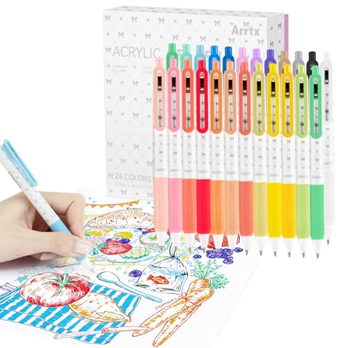 Arrtx Retractable Acrylic Gel Pens, 24 Colors 0.7mm Fine Bullet Tip Gel Ink Pens, Soft Grip Direct Ink Flow Waterproof Opaque Pens for Note-Taking, Drawing, Journaling, Card Making, and DIY