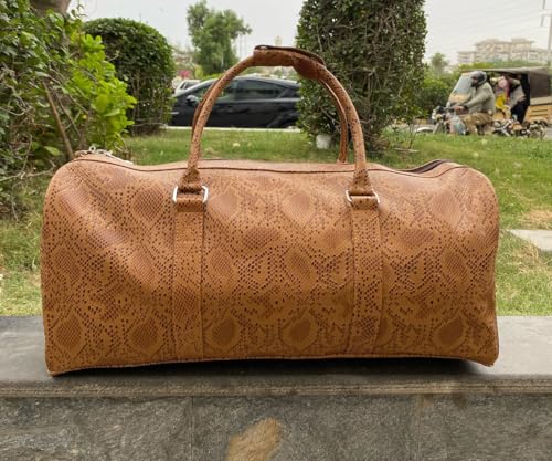 Leather Travel Duffel Bag, Weekender,Brown travel weekender hold all overnight carry on duffel with shoe compartment pocket (with out shoe pocket, 28 inch)4