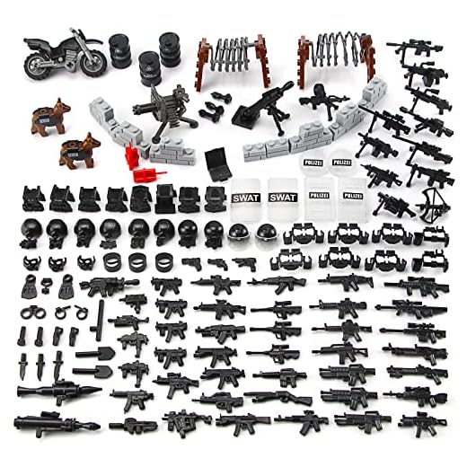 Feleph Swat Weapons Toys, Military Police Bricks Accessories for Policeman Figures, Army Team WW2 Gear Pack Building Blocks for Boys