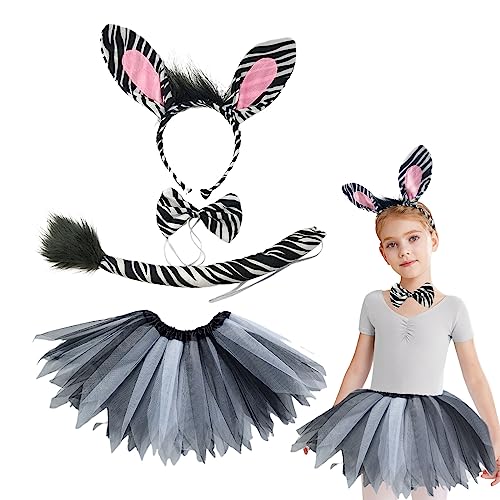 VIKSAUN Zebra Diadema laço tutu saia conjunto acessórios de cosplay jogo de fantasia de animal para crianças e adultos para apresentações em presentes de festa de aniversário (preto)