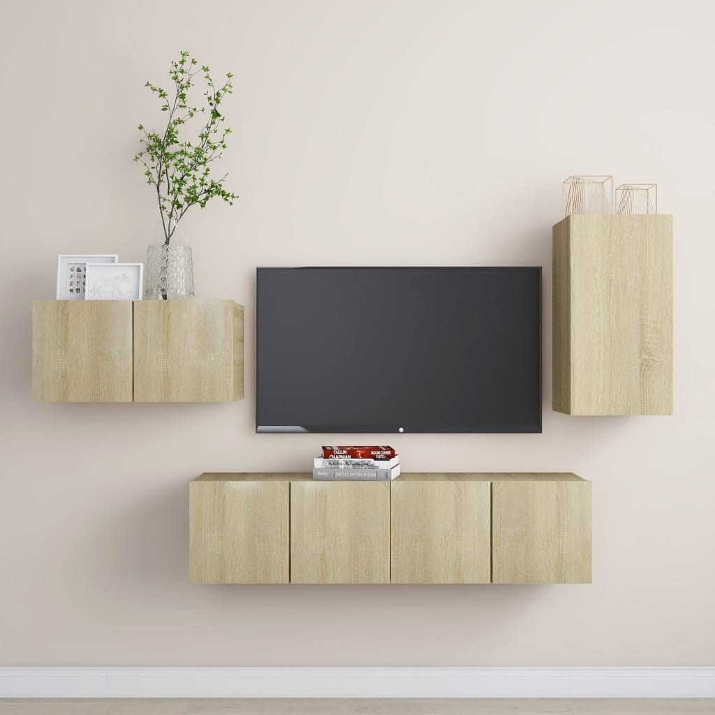 Muebles de TV y centros de entretenimiento de 4 piezas en roble Sonoma