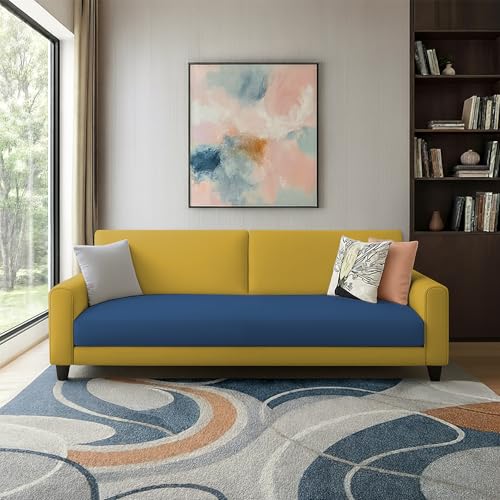 Image of Kathleen 3 Seater Sofa Set for Living Room - Foldable Convertible Couch Furniture for Home, Office or Guest Use, Modern Designer Stylish Comfortable (Blue Yellow)